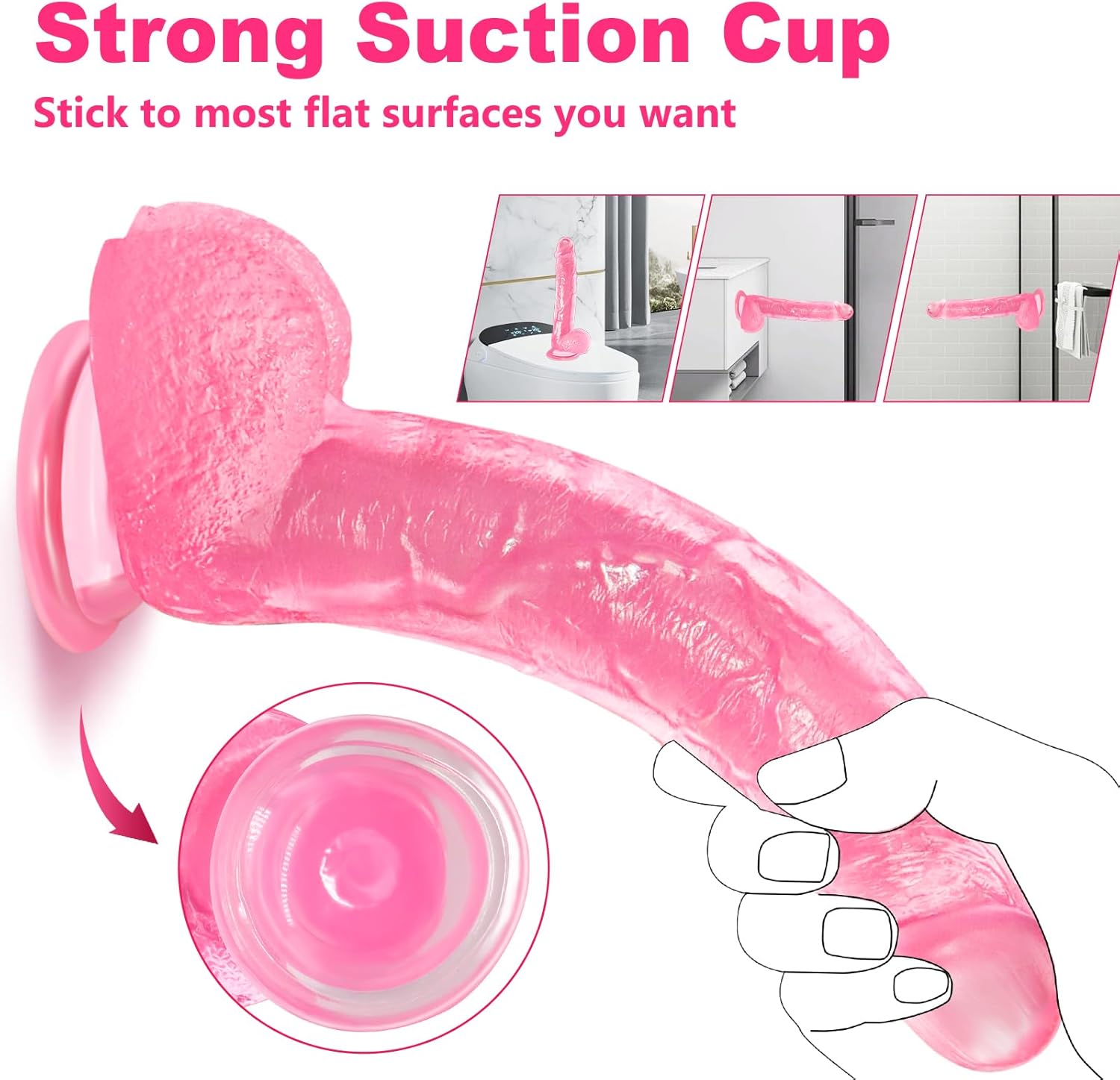 ₀̷₁̷Realistic Transparent Pink Big Size Jumboo Dildo 9 inch - Image 5