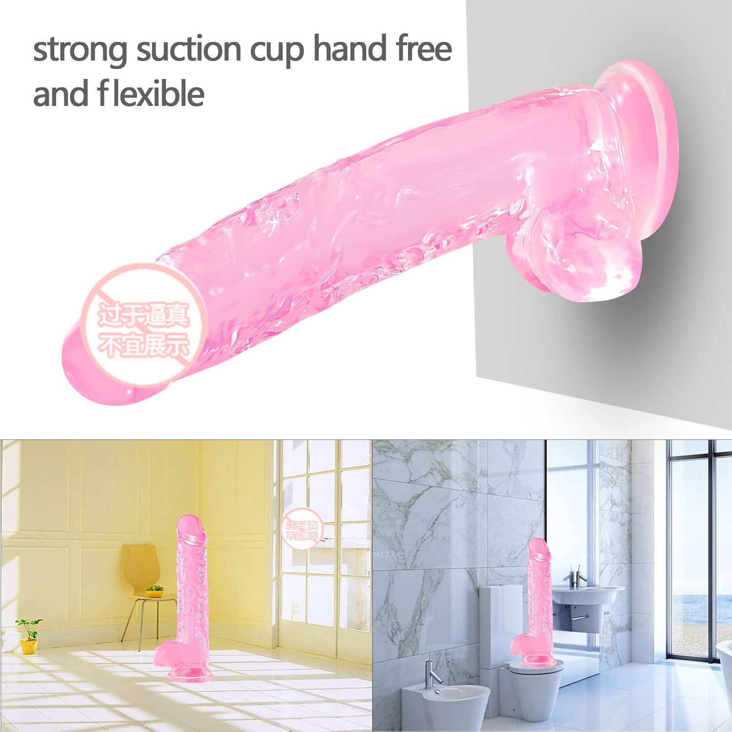 ₀̷₁̷Realistic Transparent Pink Big Size Jumboo Dildo 9 inch - Image 6