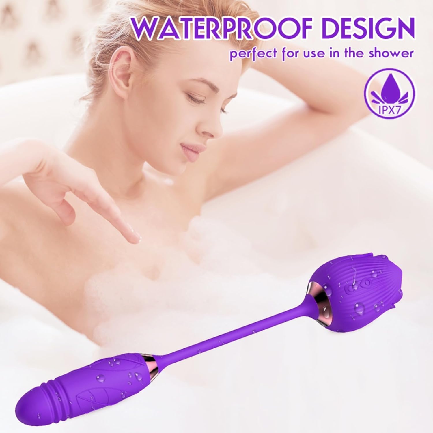 Rose 2in1 Rechargable Vibrators Sucking and Thrusting Up Down Dildo For Women - Image 7