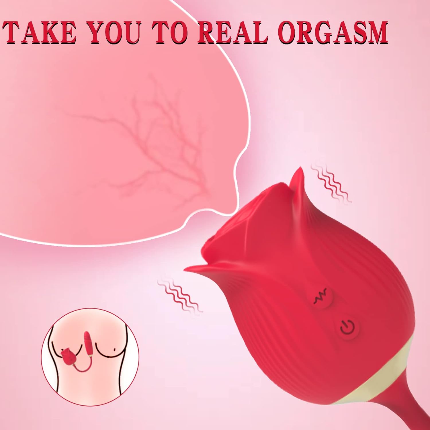 Rose 2in1 Rechargable Vibrators Sucking and Thrusting Up Down Dildo For Women - Image 3
