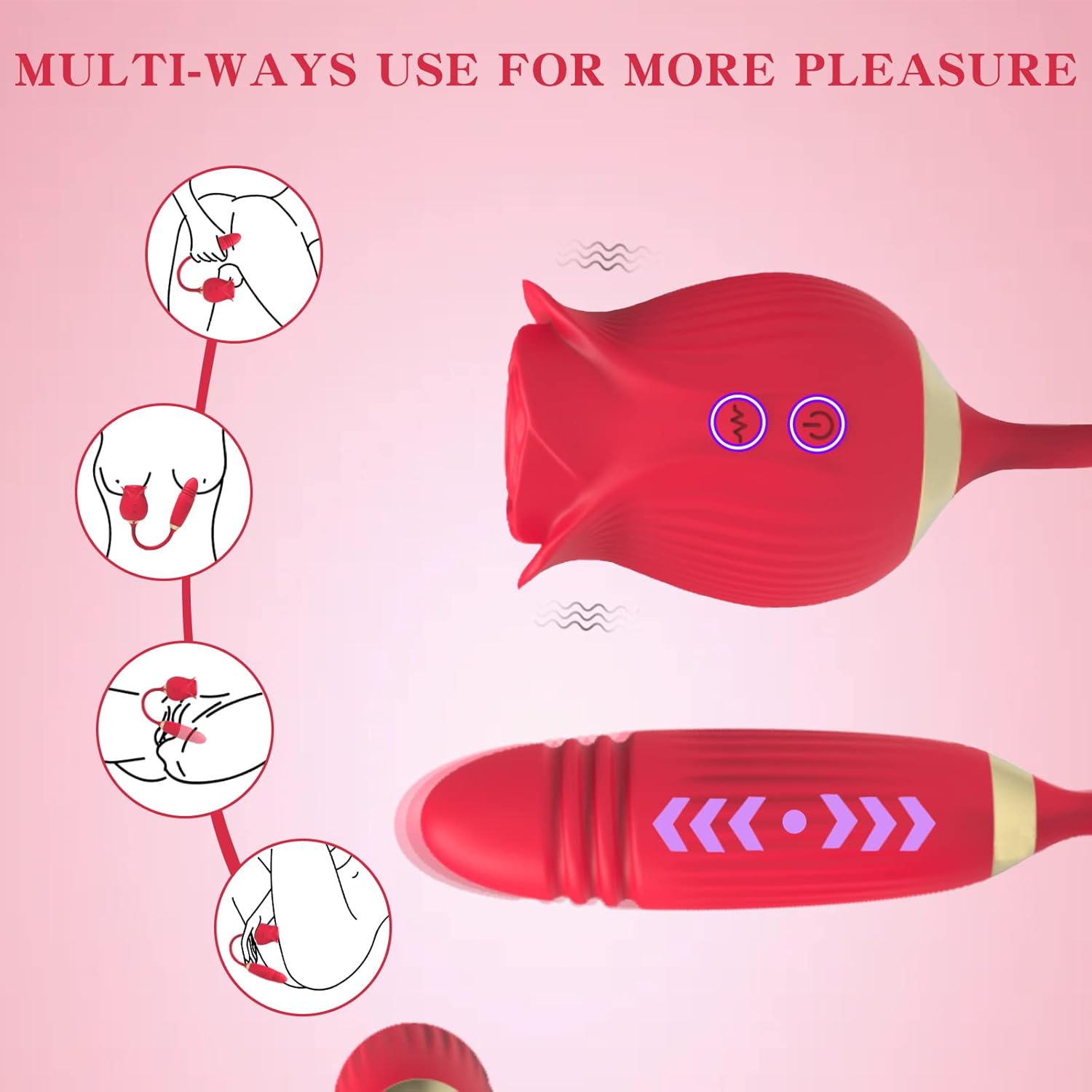 Rose 2in1 Rechargable Vibrators Sucking and Thrusting Up Down Dildo For Women - Image 2