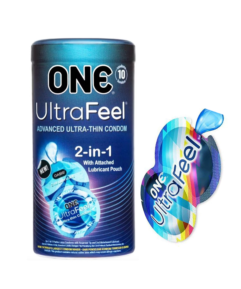 ONE Ultra Feel 2 in 1 Advanced Ultra Thin With Lubricant Pouch Condom -10Pcs Jar
