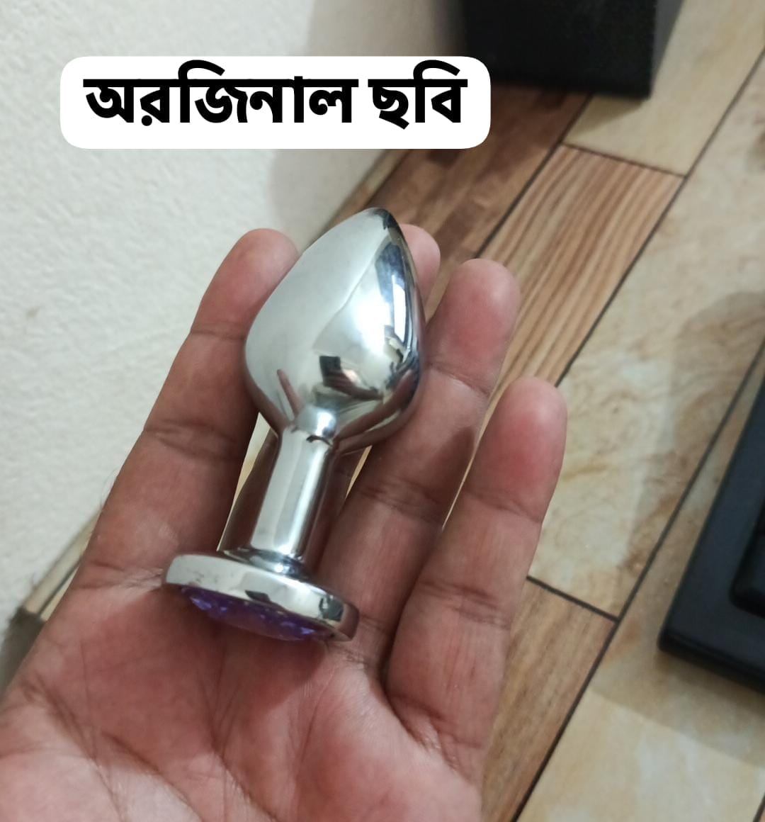 Jeweled Stainless Steel Butt Anal Plug Size (M) Purple - Image 2