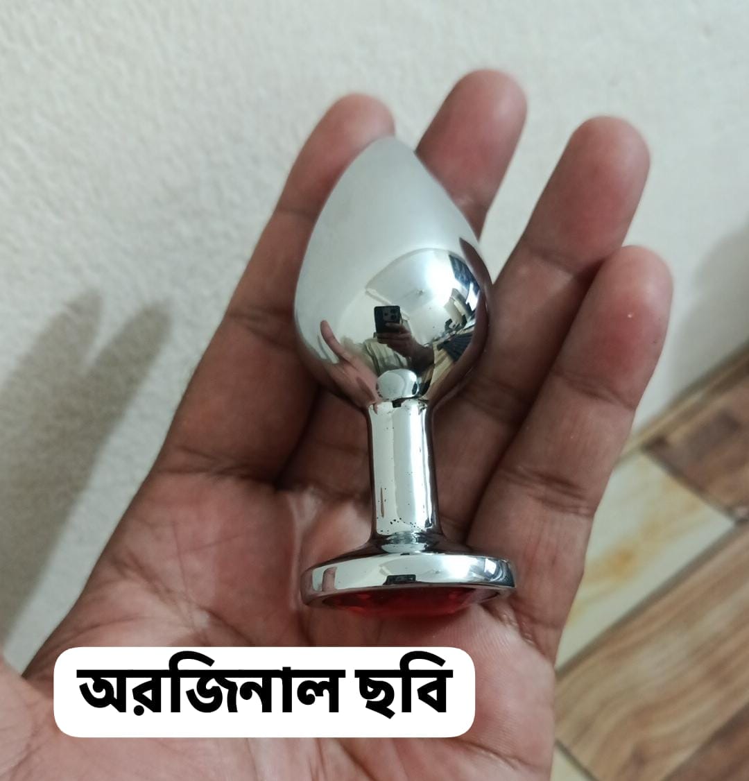 Jeweled Stainless Steel Butt Anal Plug Size (M) Red - Image 2