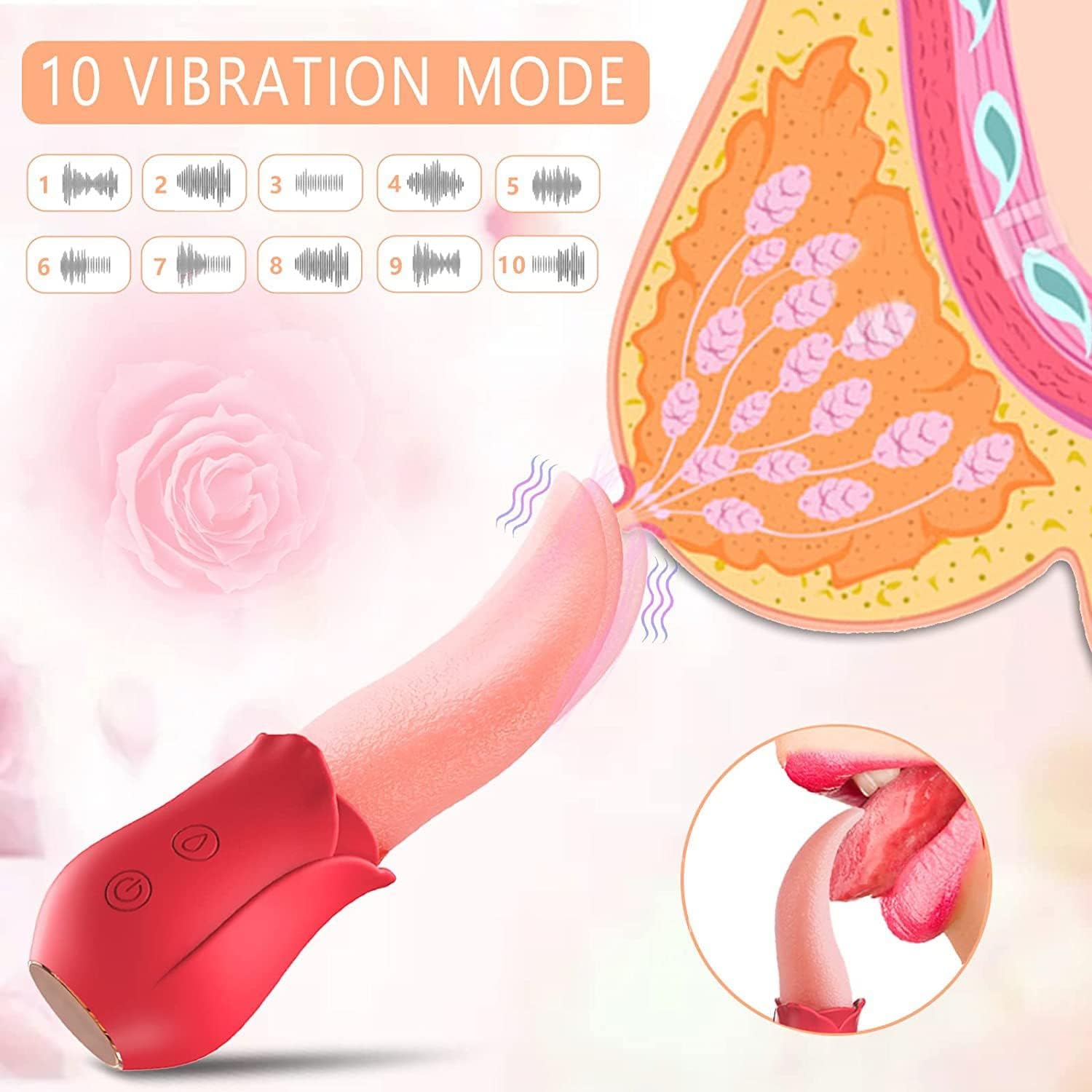 Rose Clitoral G-spot Tongue Licker Female Vibrator - Image 3