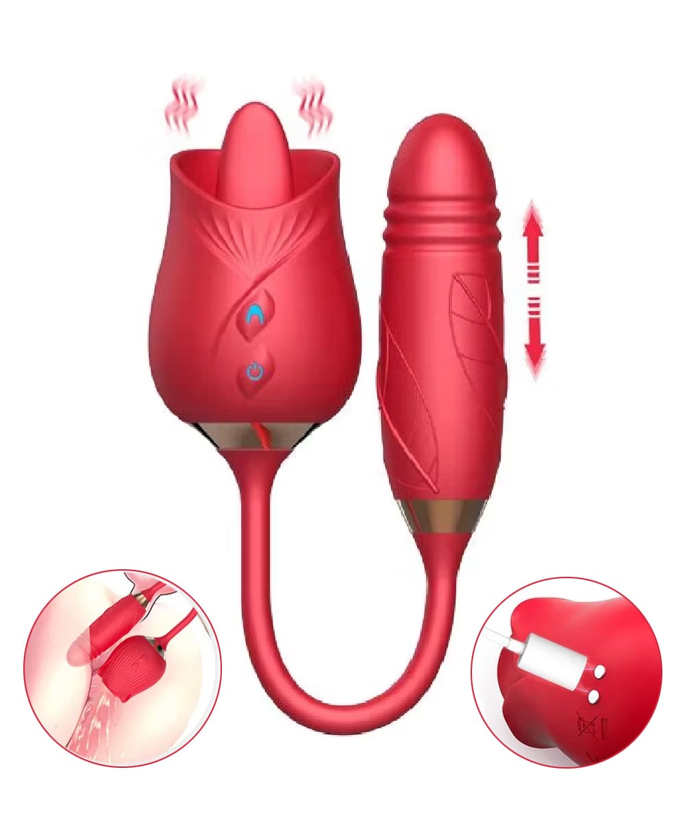 Rose 2 in 1 Licking & Up-Down Female Vibrator
